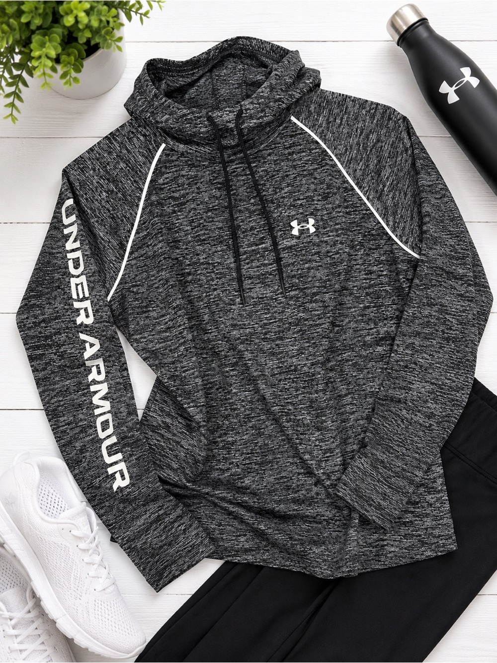 Under Armour UA Tech Twist 1/4 Zip Hoodie Gray Black Large Athletic